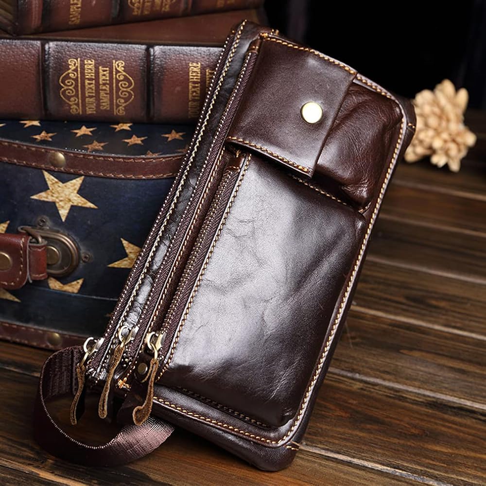 バッグ leather waist pouch brown Amazon.com: KPYWZER Vintage Leather Waist Bag Fanny Pack for